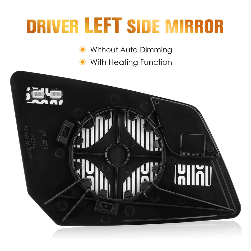 Driver Left Side Heated Mirror Glass Replacement Fits for GMC Acadia, for Saturn Outlook, for Chevrolet Traverse 2007-2016 Replaces for 15951926 33223 25990002 GM1324124 Driver Left Side