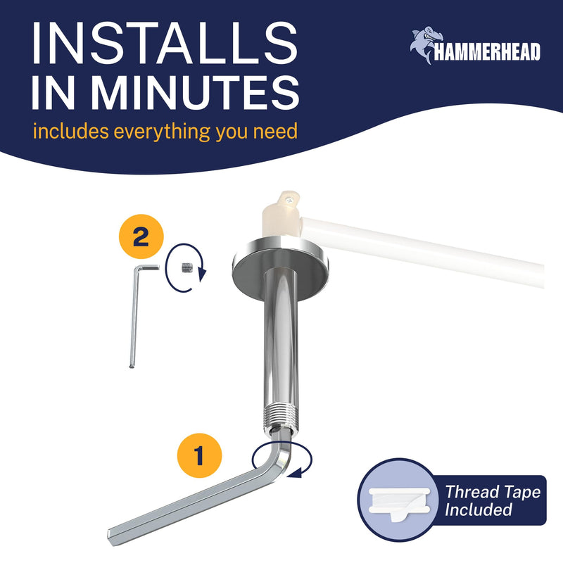 HammerHead Showers Solid Metal 6 Inch Ceiling Mount Shower Arm and Flange with Set Screw, Straight Shower Arm for Rain Shower Head, Ceiling-Mounted Rain Shower Arm, Chrome