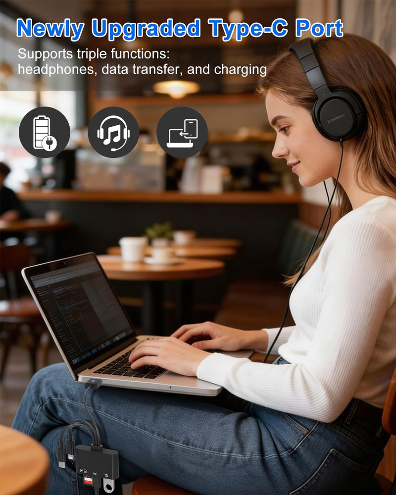 4-in-1 SD Card Reader for iPhone, Lightning+USB C+USB OTG Adapter, Transfer Photos from Digital Camera to Phone Memory Card Reader with SD/TF/USB Flash Drive/USB C Port Compatible with iPhone Android