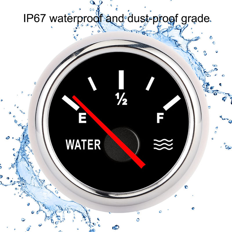 2in Pointer Water Liquid Level Gauge, RV Truck Water Tank Gauge, Universal Liquid Level Measurement for Marine Boat (Silver Black) Silver frame on black background