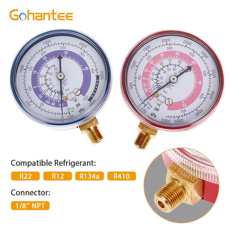 Air Conditioner Refrigerant Low and High Pressure Gauge 70mm/2.7inch for R410A R134A R22 PSI PA AC Pressure Gauges
