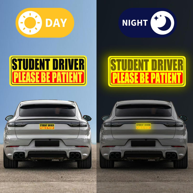 Student Driver Magnet for Car, 3 Pack Please Be Patient New Student Driver Sticker Safety Warning Reflective Signs, Reusable Magnetic Reflective Rookie Drivers Bumper Sticker
