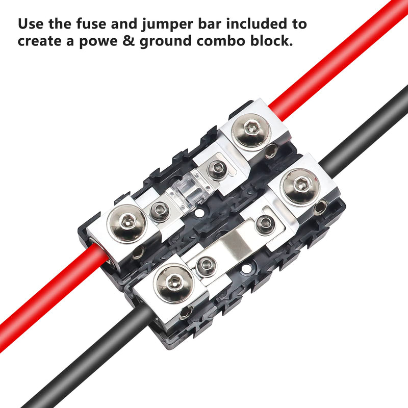 RECOIL MFHA-2 2 Packs Fuseholder 0/2/4 Gauge Modular Inline ANL & Mini-ANL Fuse Holders with Jumper Bars to Create Distribution Block Fuse and Negative Combo Blocks Modular In-line Fuseholder