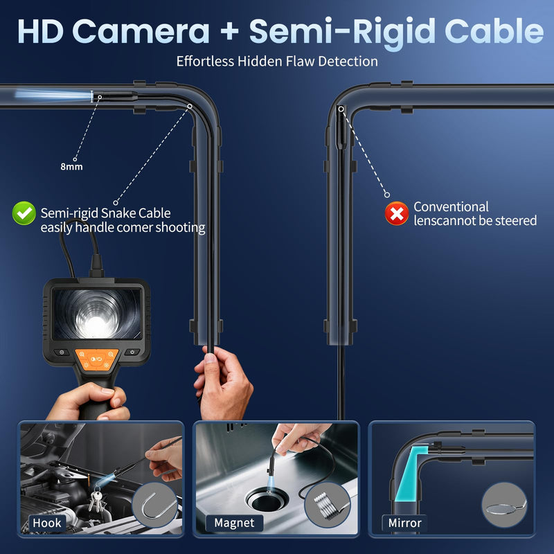 50FT Endoscope Camera with Light -IP67 Waterproof Borescope Inspection Camera with 4.3" IPS Screen, 1080P HD Sewer Tools with 8 Adjustable LEDs, Snake Cameras for Father's Day 50ft