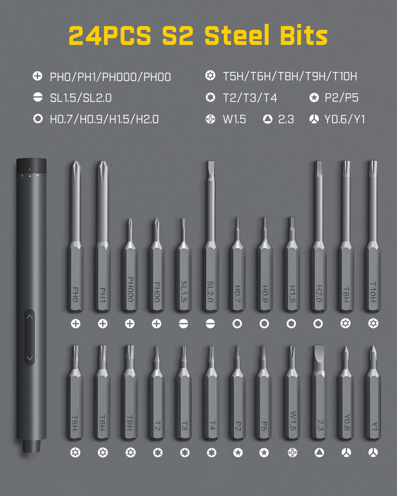 Fanttik E1 Pro Mini Electric Screwdriver, Precision Screwdriver Set with LED Light, 24 Magnetic Bits, Max. 3 N.m, Magnetic Storage, 5/32''Hex, Repair Tool Set for Phone Camera Laptop Watch Small