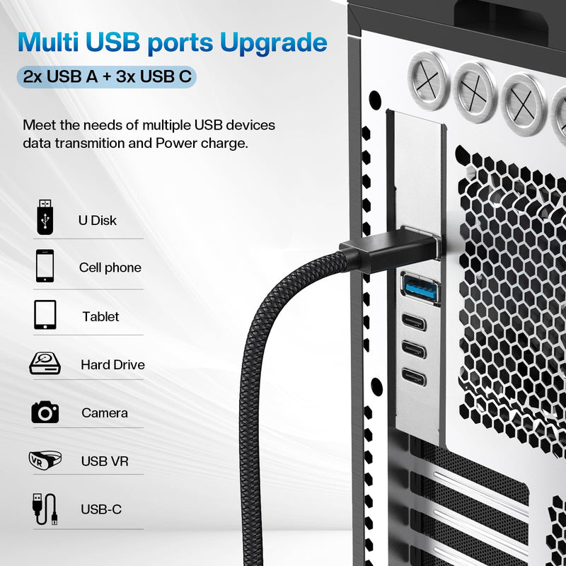 PCIe to USB C/A 3.2/3.1 Gen 2 Expansion Card, USB-C PCIe Card for PC Internal Hub, PCI-E Add-On Adapter Host Controller, 5 Ports (3X Type C - 2X Type A) 10+10Gbps PCIe-USB-CA