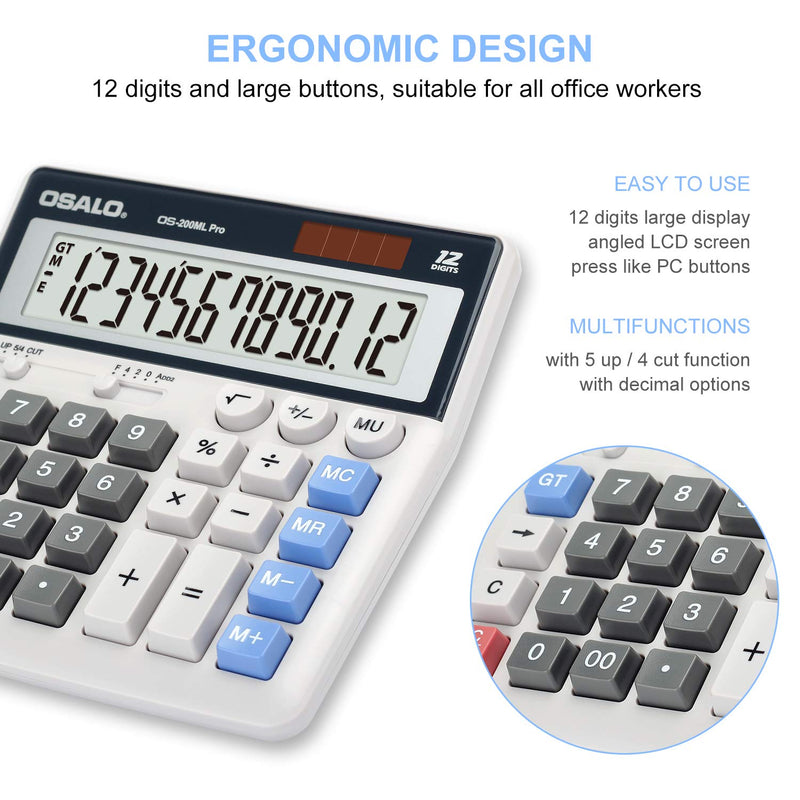 OSALO Desktop Calculator Extra Large Display Scientific Calculator 252 Functions 2-line Written Display & Battery Solar Calculators for Secondary Students