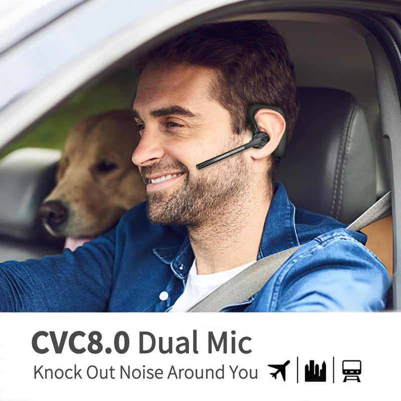 Conambo Bluetooth Headset with Dual Mic Noise Canceling & Mute Button Wireless Earpiece 16 Hrs Talking for Home Office Trucker – Compatible with iPhone Android Phone (K18) Black