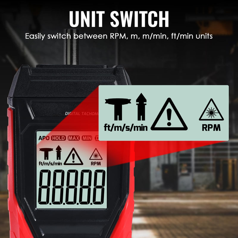 2-in-1 Digital Tachometer with Laser & Contact Non-Contact Laser Tach Meter 3-19999RPM and Photo Tachometer 3~99999RPM MAX/MIN/Hold Data/AVG, Backlit RPM Gauge for Cars, HVAC, Motors, Small Engines