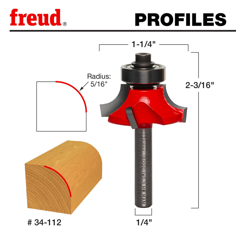 Freud 34-112: 5/16" Radius Rounding Over Bit with 1/4" Shank