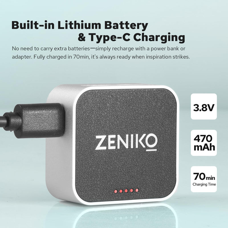 Zeniko ZF08 Aluminum Mini On‑Camera Flash for Canon Nikon Sony Fuji(Silver) | 440 Full-Power Mini Speedlite,Universal Hot Shoe, 470mAh Battery, CCT 6500K±200K, Travel Vlog Portrait Photography Accessory Silver