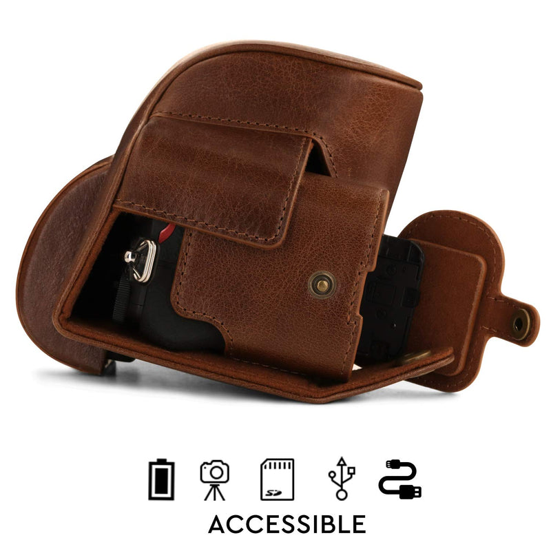 MegaGear MG1814 Ever Ready Genuine Leather Camera Case Compatible with Nikon Z50 (16-50mm) - Brown