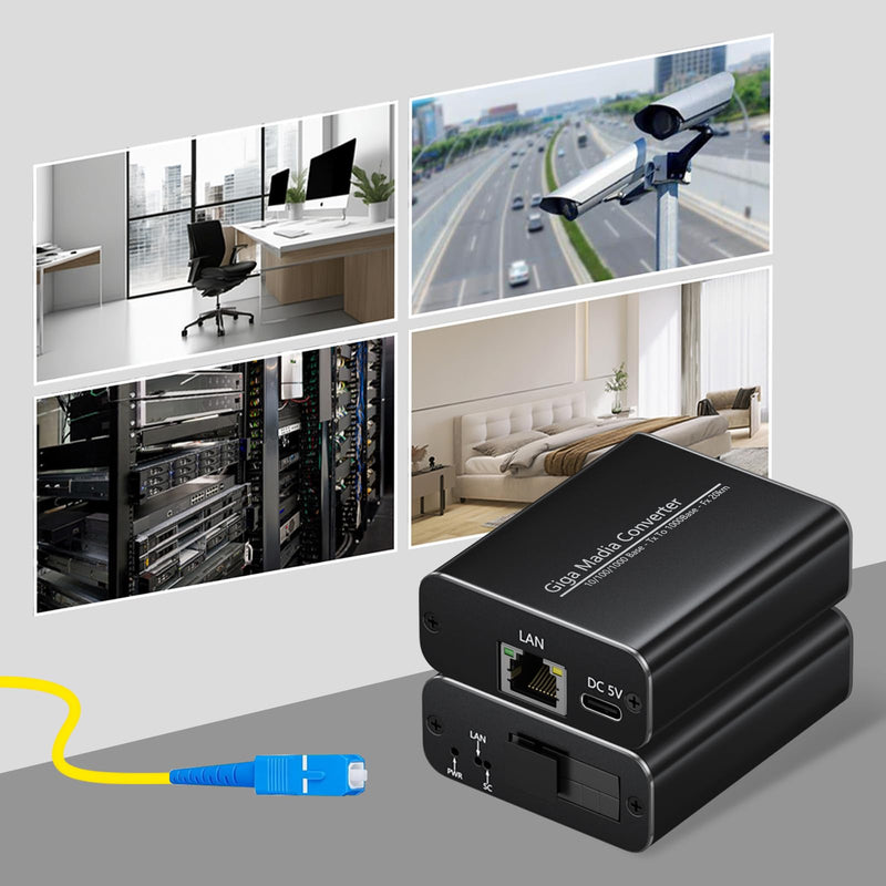 Gigabit Fiber Media Converter - A Pair of Bidi Single-Mode Fiber-Optic Transceiver SC to RJ45 Port, 20Km Transmission, 1000Mbps Fiber to Ethernet Converter for Network SOC Video Security VSaaS PSIM Black shell