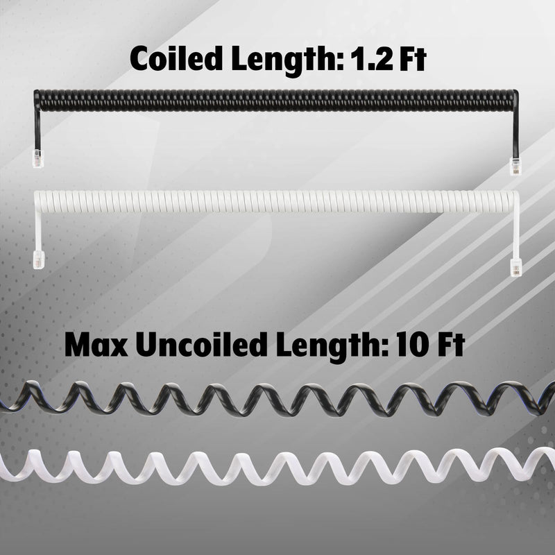 2 Pcs Telephone Handset Cords, 10 FT Uncoiled Landline Phone Handset Cable Universal Replacement Cable Compatible with RJ9 4P4C Landline Phones (Black & White)