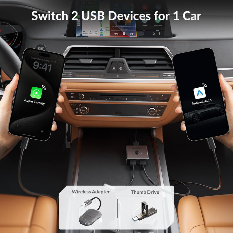 iDsonix USB 3.0 Switch Aluminum, Bi-Directional USB Switcher 1 in 2 Out (2 in 1 Out), Share 1 Device Between 2 Computers for Printer Mouse Keyboard, USB Sharing Switch Support CarPlay,Android Auto