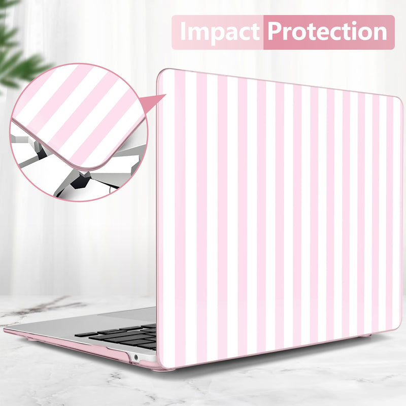 Case for MacBook Air 13 Inch (2021-2018 Models A2337 M1/A2179/A1932), Pink & White Stripes Hard Shell Case with Keyboard Protector, Compatible with Retina Display and Touch ID