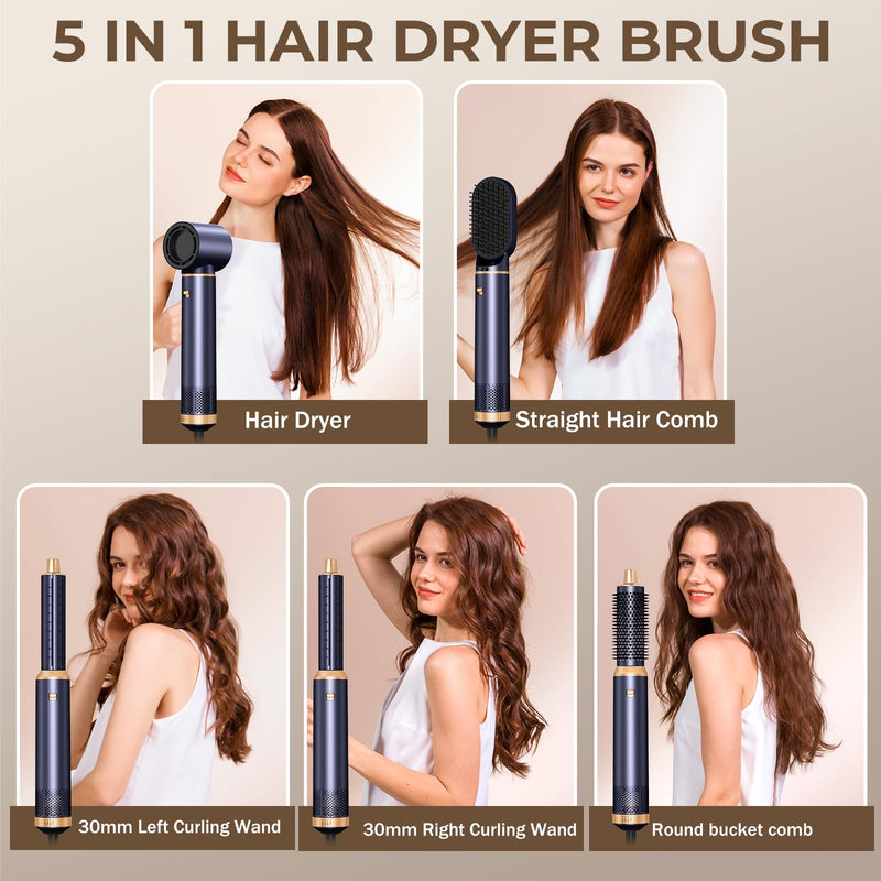 5 in 1 Hair Styler Airbrush Hairstyer Air Brush 5 in 1 Air styer | Airstyler Multi-Blow Dryer Brush Set with Curl, Straighten, Wavy, Smooth, Magic Styler for All Hair Types and Lengths Blue