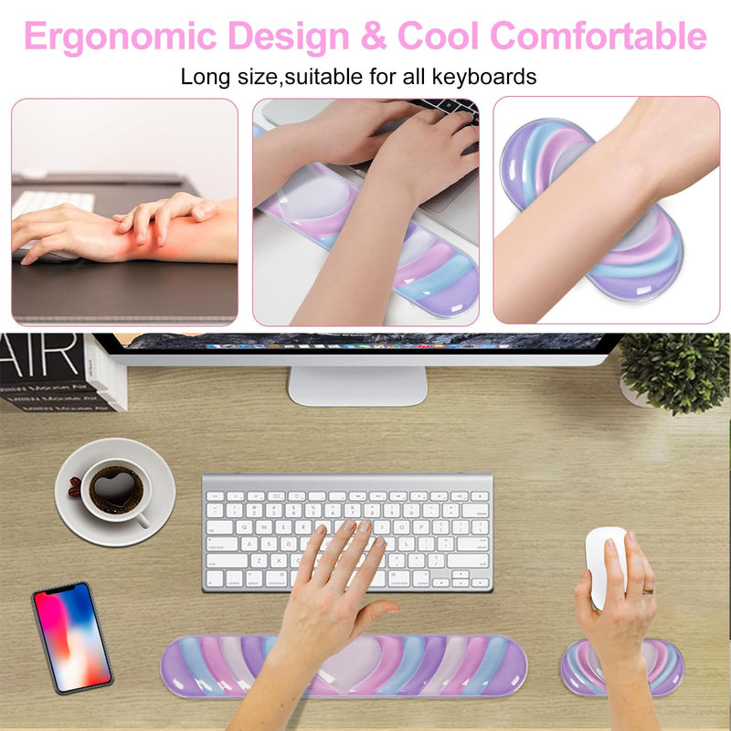 L-SPOUTTO Cute Ergonomic Gel Wrist Rest for Mouse and Keyboard, Heart | Wrist Support for Mouse and Keyboard,Pain Relief Easy Typing Mousepad,Girly Office Desk Accessories,Computer/Laptop/Gaming Pink Purple Blue