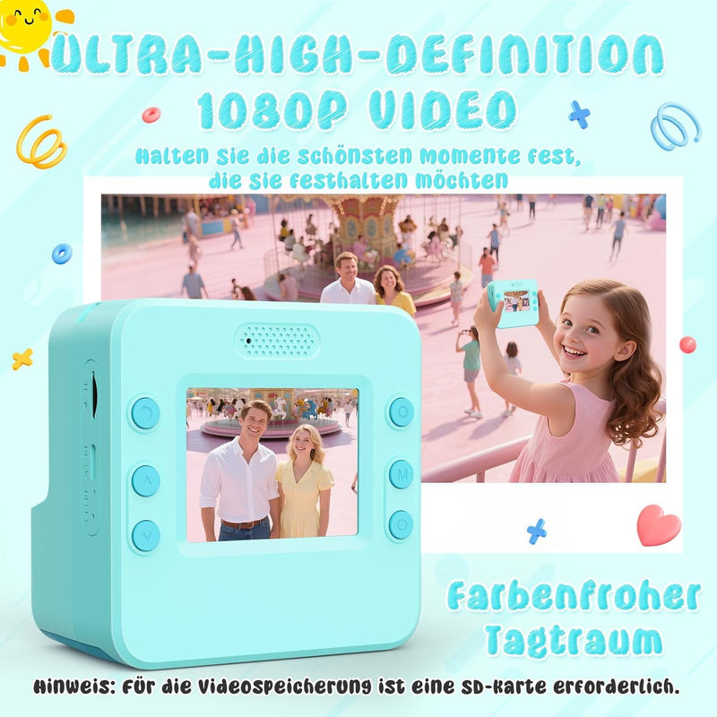 Kids Camera Instant Print, 48MP Digital Camera Selfie 1080P HD,Toys Gifts for Girls Boys Aged 3-16,Digital instant video printing cameras with 3 rolls of paper and 32 GB for Christmas/Birthday/Holiday