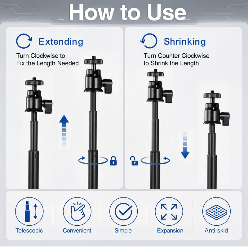 Webcam Stand for Desk, 28" Telescopic Tripod with Phone Holder, Desktop Webcam Mount Compatible with Logitech Webcam C922 C930e C920S C920 C615 C960 C920x BRIO 4K NexiGo N60, 1/4'' Thread