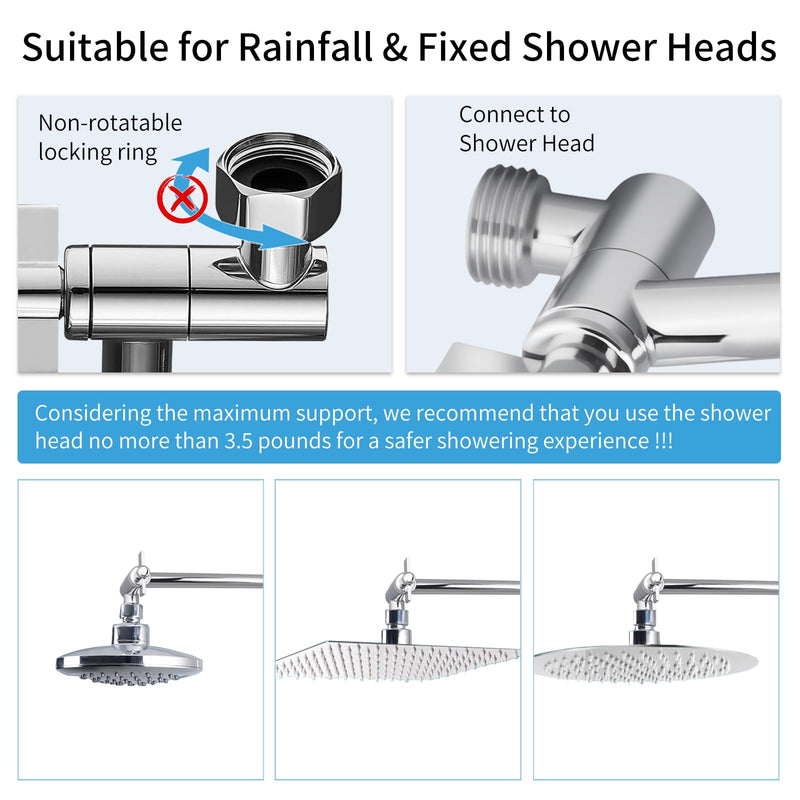 19 Inch Shower Head Extension Arm, Upgrade Flexible Height & Angle Adjustable Shower Arm Extender with Lock Joint, G1/2 Universal Connection for Rain & Handheld Shower Head (Chrome, 19)