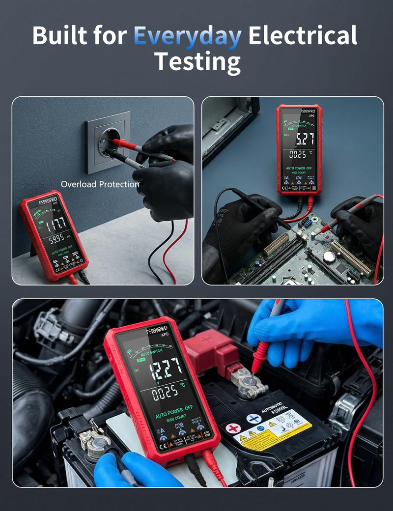 Digital Multimeter, Auto-Ranging Smart Electrical Tester, 6000 Counts TRMS, USB-C Rechargeable, Easy-to-Read Color Display, NCV Detection for Home, Automotive & DIY Use