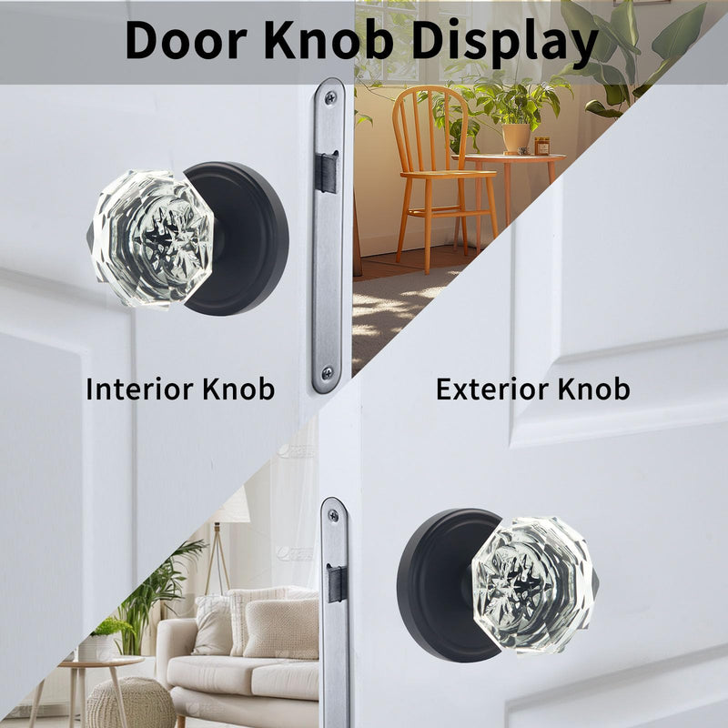 Crystal Door Knobs 1 Pack, Passage Glass Door Handles Interior Levers Black Antique Clear for Bedroom Study Laundry Room Entrance Hall, Stain Decorative