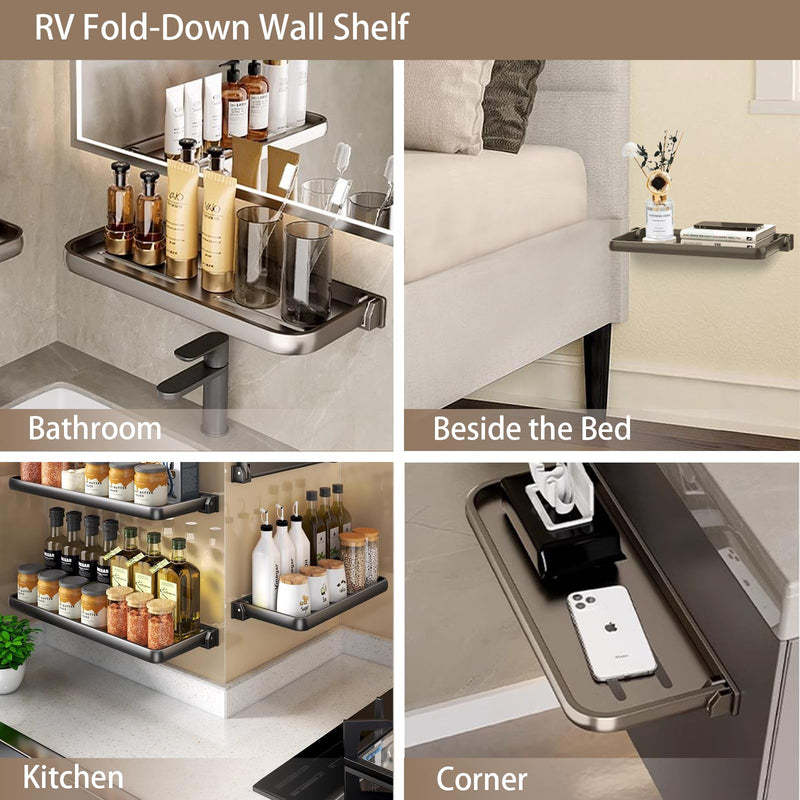 RV Aluminum Foldabling Shelf-Hidden,Small Folding Wall Shelves for Bathroom,VR,Campers,Kitchen.90°Folding Shelves for Room Wall,Waterproof and Space-Saving Foldable Shelf for Bathroom