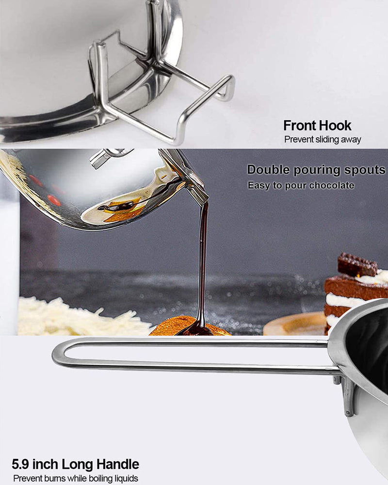 1000ML Double Boiler Pot with 2200ML Stainless Steel Pot and Silicone Spatula, Double Boiler Set for Melting Chocolate,Candy, Soap, Wax, Candle Making 2200 ML+1000ML Multicolor