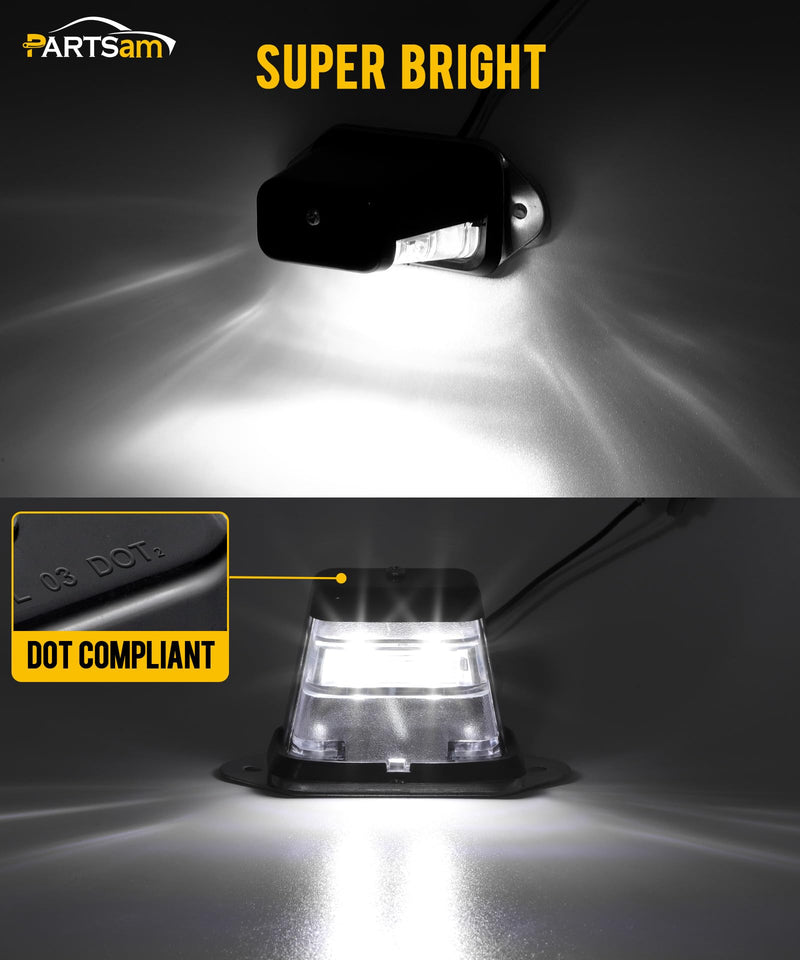 Partsam LED License Plate Light Waterproof 12V DC License Tag Light with Holder Drainage Hole ABS Housing PC Lens for Trailer Truck Pickup UTV ATV RV Boat 12V DOT Compliant Black