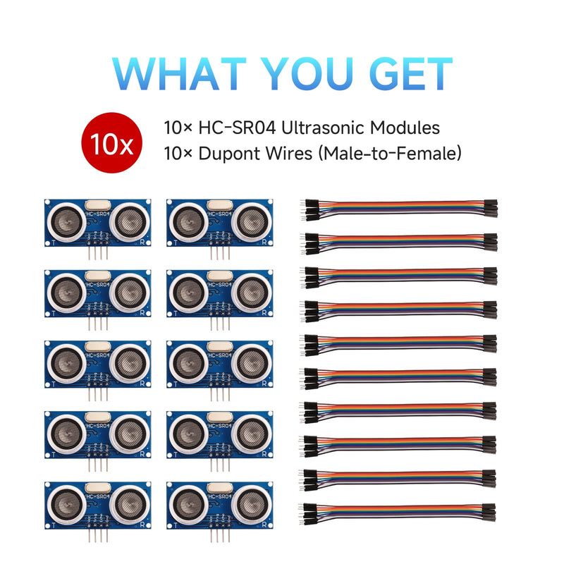 10PCS HC-SR04 Ultrasonic Distance Sensor Kit Waterproof High Precision Low Power Consumption Integrated for Ar duino U NO M EGA Rasp Berry P i High Precision Robot X Bee Zig Bee with 10 Du pont Wires
