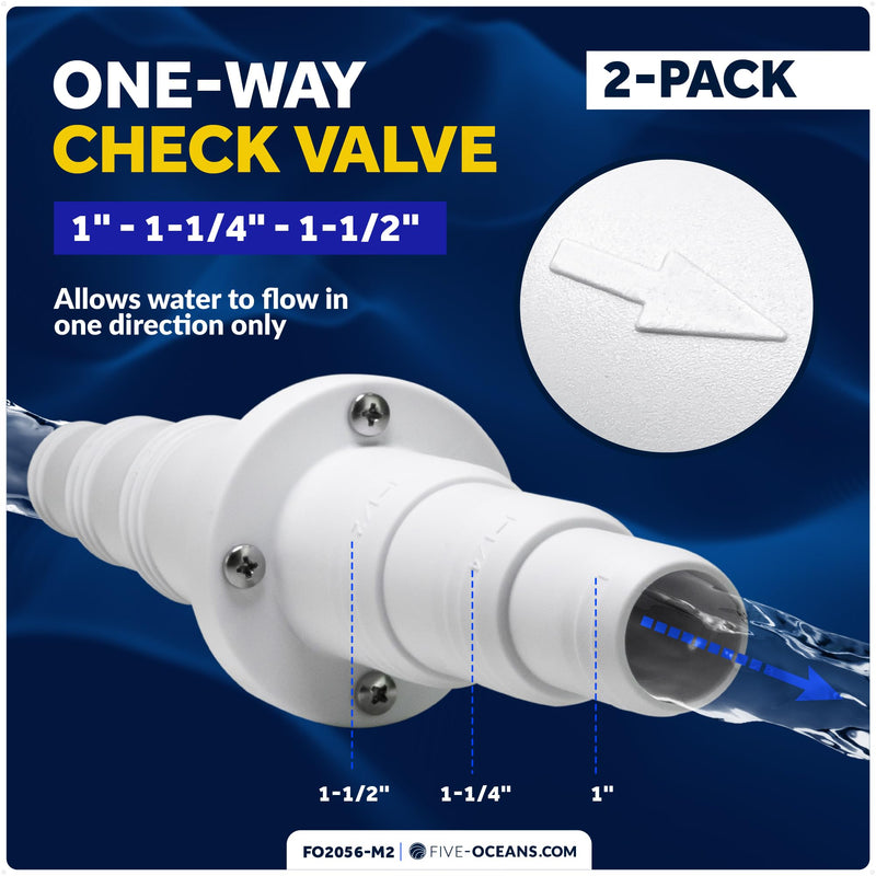 Five Oceans 1-Inch - 1 1/4-Inch - 1 1/2-Inch Check Valve Stepped Connection, Boat Bilge Pump Non-Return Check Valve, Marine in-Line One Way 2