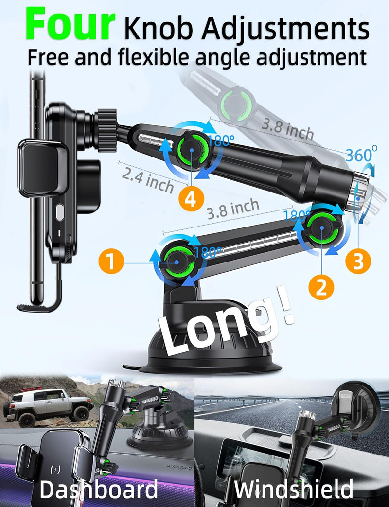 Wireless car Charger Phone Holder Mount for Truck,【10-inch Long arm 】 Pickup Truck Phone Holder Qi2 15W Fast Charging Heavy Duty Truck and Large SUV Windshield/Dashboard,for iPhone Samsung LG truck-charger