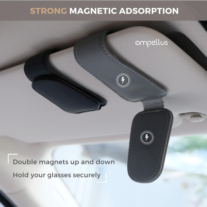 Magnetic Leather Sunglass Holder, Eyeglass Hanger Clip for Car Sun Visor, Suitable for Different Size Eyeglasses(Black, 1 Pack) Black