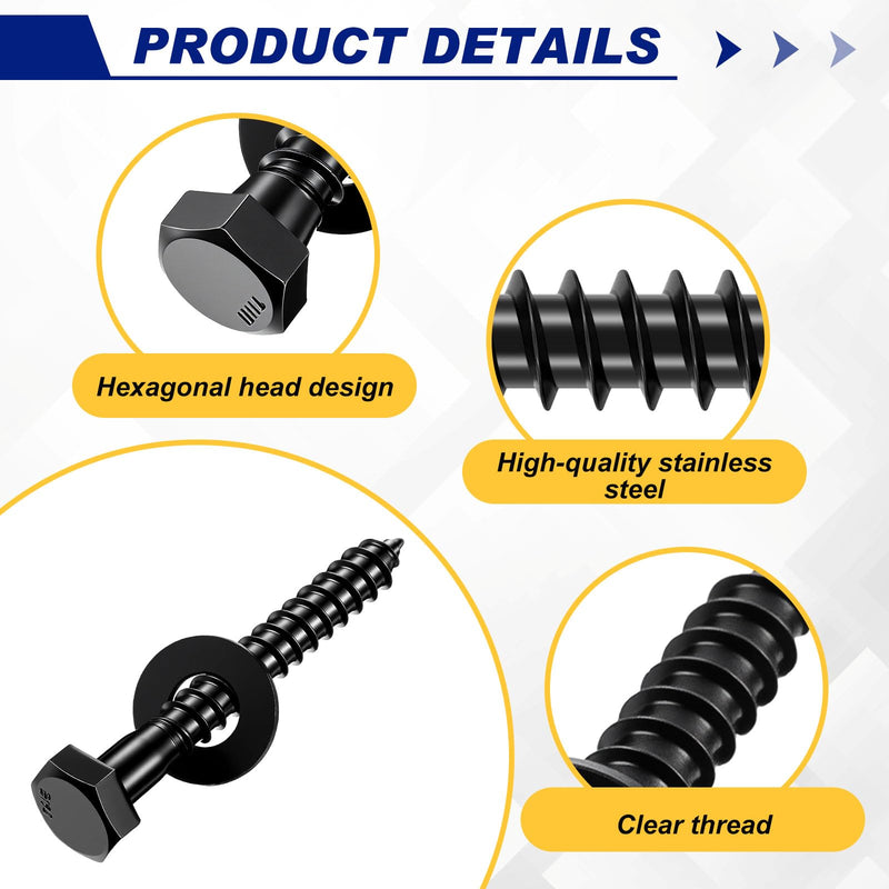 Zonon 50 Pcs 1/4" X 2" Hex Head Lag Screws Bolts Lag Screw Kit with Flat Washers Stainless Steel Heavy Duty Screws Bolts for Wood Industrial/Commercial Grade (Black) 1/4" X 2" Black