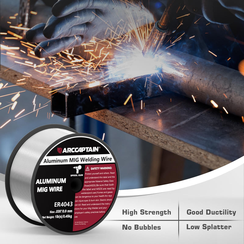 ARCCAPTAIN Silicon Aluminum Welding Wire ER4043 .035" Mig Welding Wire, 1 Pound Spool .035"