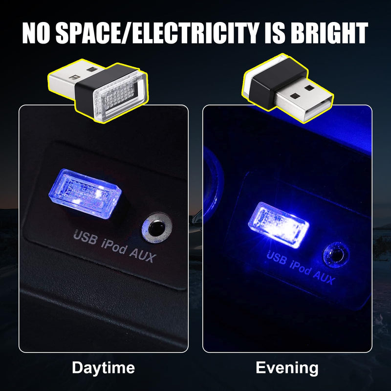 Ziciner 4 PCS USB LED Car Interior Atmosphere Lamp, Portable Mini LED Night Light, Plug-in USB Interface Trunk Ambient Lighting Kit, Universal Car Interior Accessories (Blue) Blue