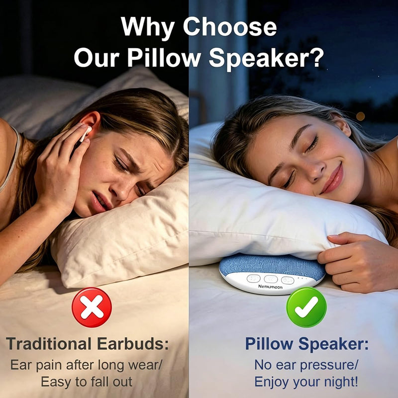 Mini Pillow Speaker for Sleeping, Ultra-Thin Bluetooth Speaker Under Pillow Speaker with White Noise Sound Machine Headphone-Free Sleep Speaker for Adult for Gift-Blue