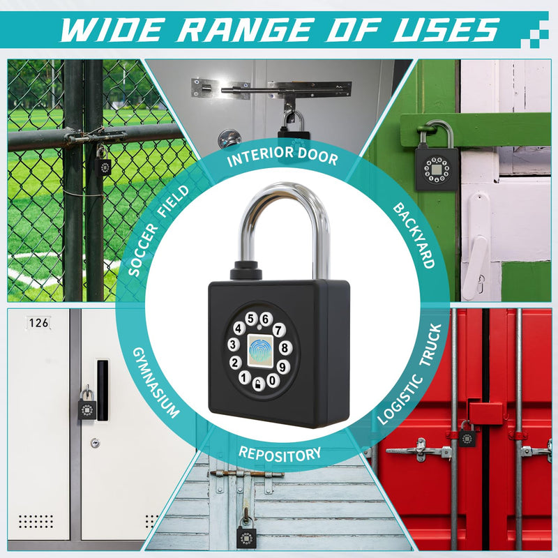 SFW Fingerprint Padlock with Key,Heavy Duty Combination Lock Locker,Water Resistance with Codes APP Access for Outdoor Fence Gate Pool Shed Gym Lock Storage