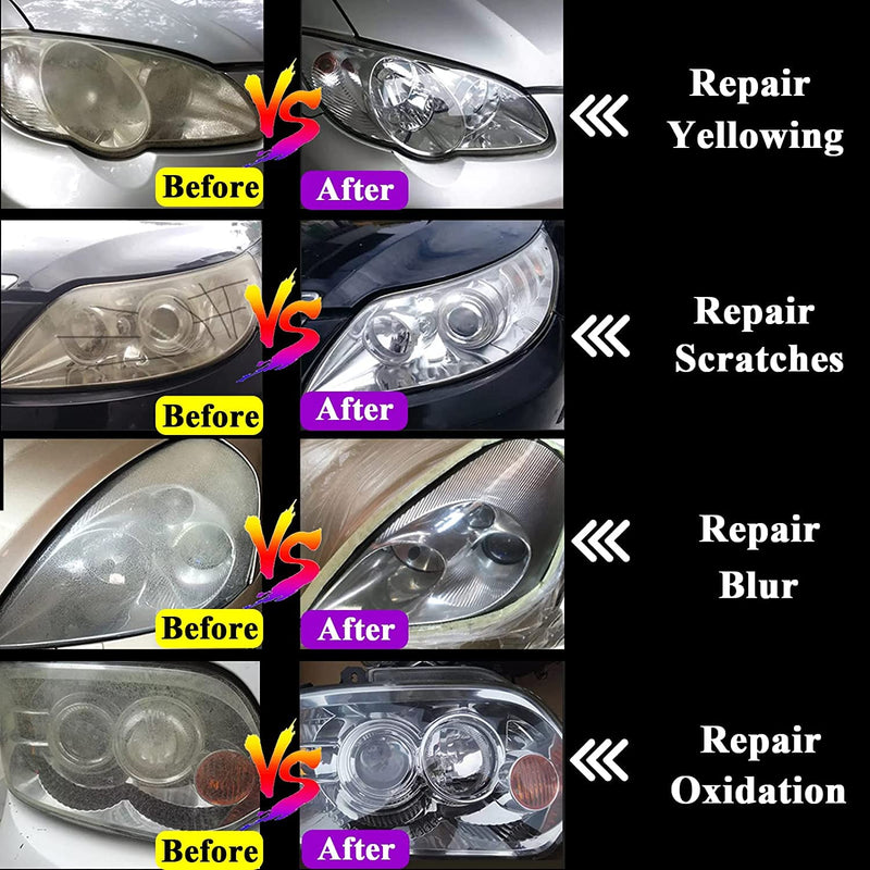 Headlight Restoration Car Headlight Lens Scratch Repair Polish Tool with 100 ml Restoration Liquid,Auto Headlight Vapor Renovation Kit with UV Block Coat to Remove Yellowing/Scratch/Haze/Oxidation Atomizer Cup Set