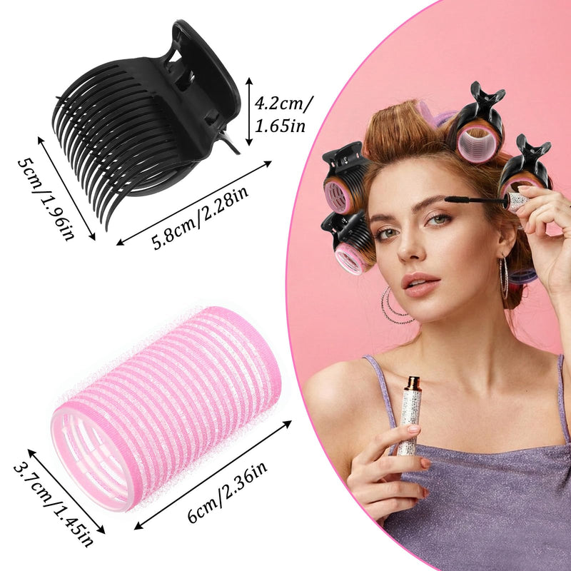16 Pcs Self Grip Hair Rollers Set 8 Self Grip Rollers and 8 Hot Roller Clips Black Hair Curler Claw Clip Versatile Hairs Roller Clip Effortless Curls and Waves for Women Long Medium Short Hairs Bangs