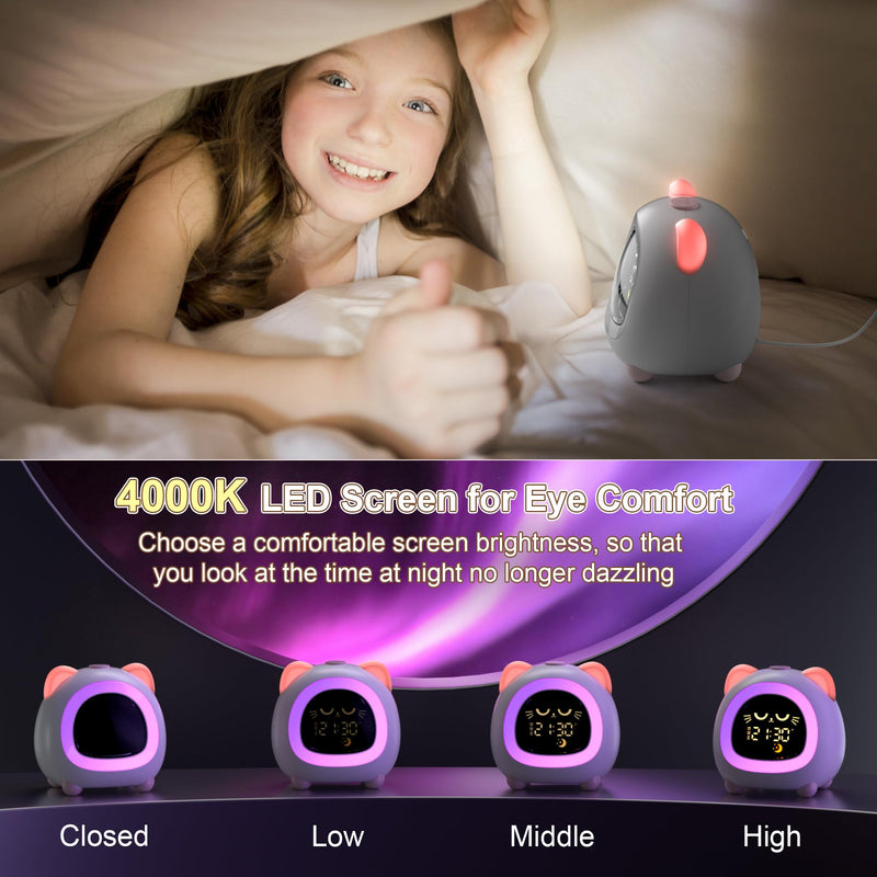 Alarm Clock for Kids, Ok to Wake Clock for Kids with Eye Protection Sleep Training Auto Off Feature 10 Night Light Dual Alarm for Bedroom, Kids Alarm Clock Pink Cat Gifts for Girls Powder Pink
