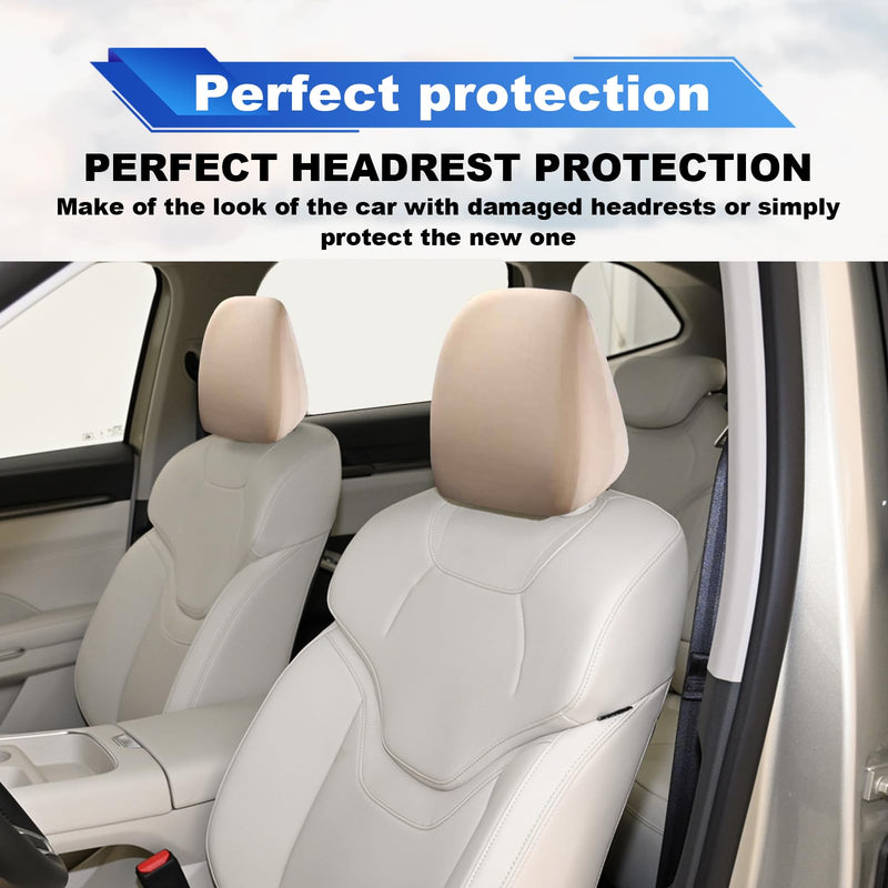 stymart 2 PCS Car Seat Headrest Cover, Universal Headrest Anti-Dirty Covers, Soft Car Head Rest Cover Protector, Protecting Decorative Accessories, for Cars, Vans, Trucks (Beige) Beige