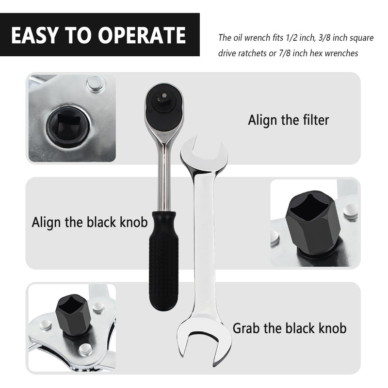 carleef Adjustable Oil Filter Wrench Tool,3 Jaw 2 Way Oil Filter Remover Tool from 2-1/2 Inch to 4.5 Inch,Universal Car Accessories Oil Filter Tool for Most Cars Trucks
