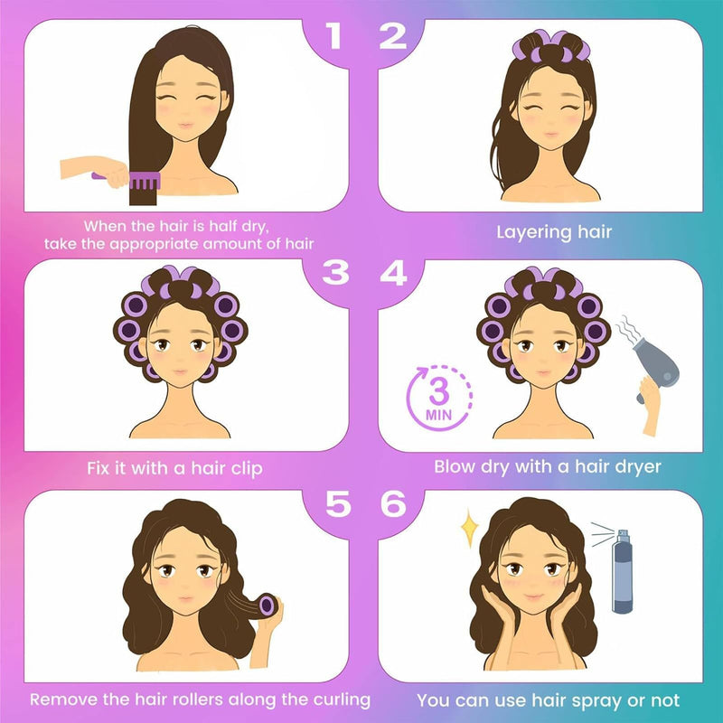  [AUSTRALIA] - Black Hair Rollers - 28 Pcs Hair Rollers with Clips Velcro Rollers for Bangs, DIY Hairstyle Tools for Women, Salon Hairdressing Curler