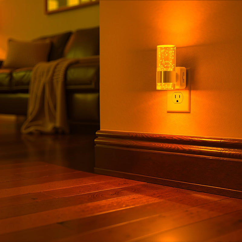 Briignite Night Light, 2 Pack Dimmable Night Lights Plug into Wall, LED Night Light with 0-100 LM Adjustable Brightness, Automatic Night Lights with Dusk to Dawn Sensor, for Bathroom Hallway Sliver Ring-Amber