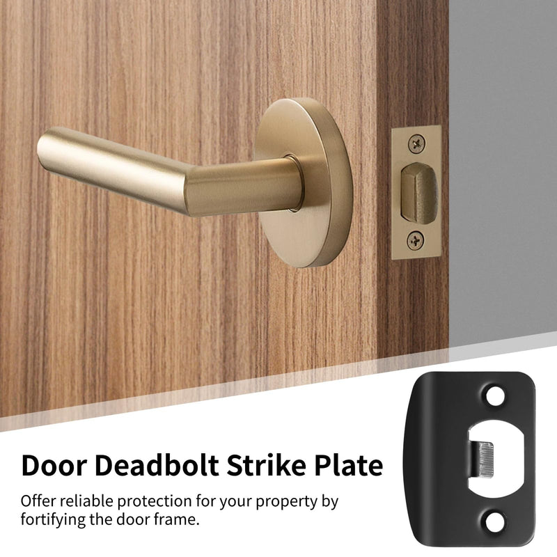 12 Pcs Door Strike Plates, Stainless Steel Deadbolt Strike Plates, Full Lip Round Corner Strike Plates, Black Door Reinforcement Kit, Fit Most Standard Wooden Doors and Locks (Black)