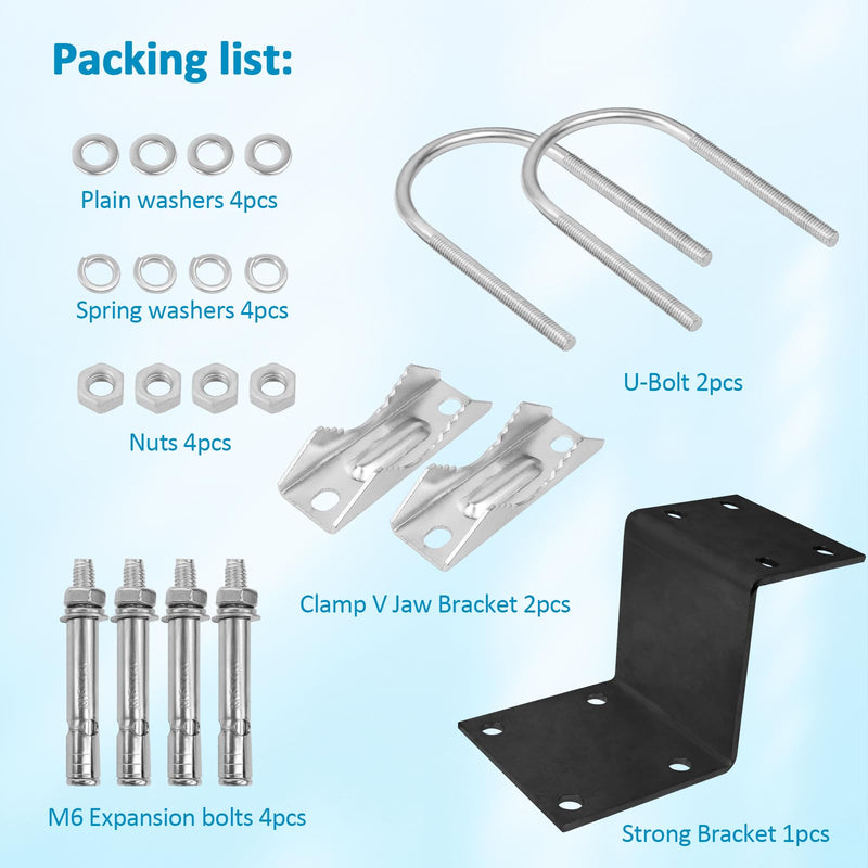  [AUSTRALIA] - XRDS-RF Antenna Mount Kit, Black-Coated Pole Mount Bracket with Double U-Bolts Clamp V Jaw Bracket for Outside Home Antenna Holder 1 Set