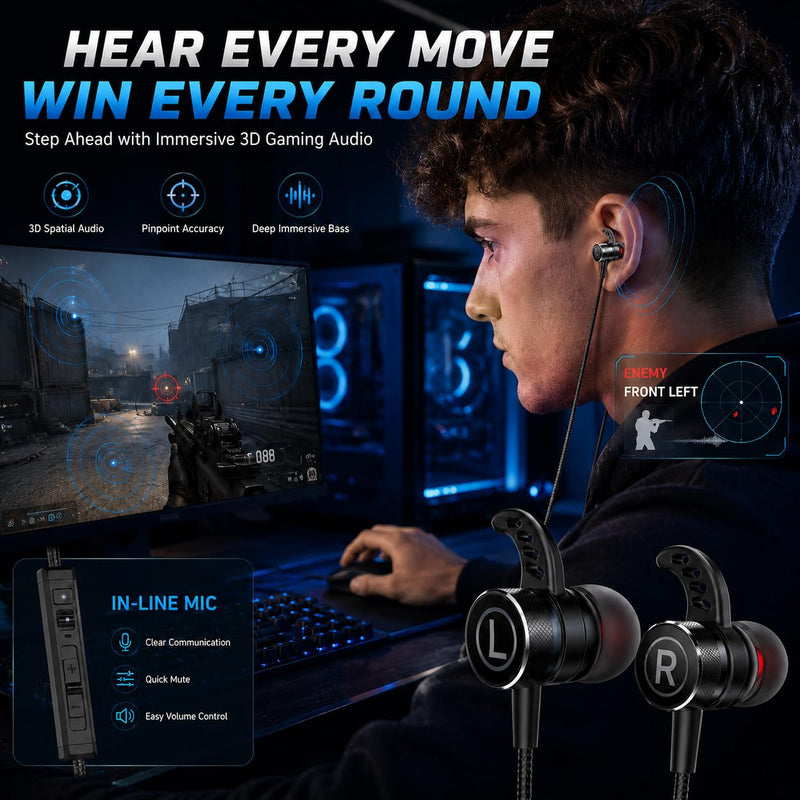 KASOTT SoundMaster Pro V1 - Gaming Earphones with Dual Audio Drivers,Battle Buds,in-Line Mic with Mute and Volume Control, Compatible with Xbox Series,Xbox One,PS5,PS4,Switch,Pc with 3.5mm Aux Black