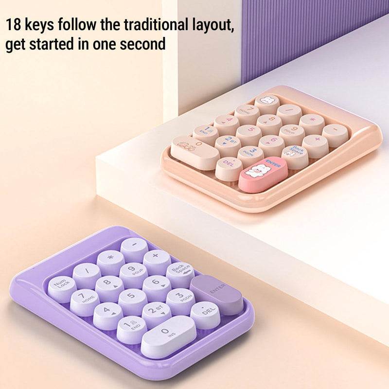 Wireless Numeric Keypad 18 Keys Bluetooth Number Pad with Concave Keycaps Quiet Keystrokes for Accounting Data Entry Spreadsheet (Purple)